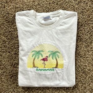 Bahamas Short Sleeve Tee, Large, Palm Trees 🌴& Pink Flamingo 🦩